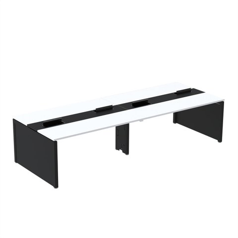 Estação de Trabalho Mesa Plataforma Escritório para 4 Pessoas Dupla com Caixa de Tomada Pé Painel Branco/Preto