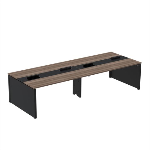Estação de Trabalho Mesa Plataforma Escritório para 4 Pessoas Dupla com Caixa de Tomada Pé Painel Marrom/Walnut/Preto