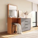 Ver imagem 1 de Cômoda Penteadeira Madri 4 Gavetas c/ Espelho 149x160cm Cinza/Freijó 250806