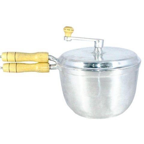 Pipoqueira Alumínio Fundido Polida Cabo Madeira N22