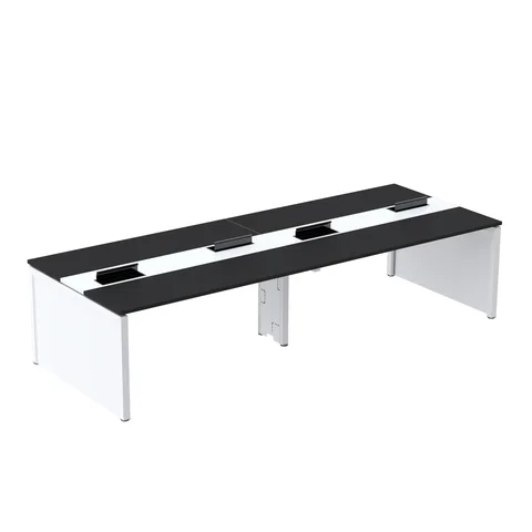 Estação de Trabalho Mesa Plataforma Escritório para 4 Pessoas Dupla com Caixa de Tomada Pé Painel Preto/Branco