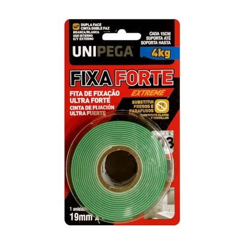 Fita Dupla Face Transparente Extreme Unipega 19 mm X 2 m