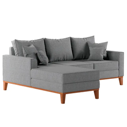 Sofá Beny com Chaise Esquerda, 3 Lugares, Estofado em Linho, Base em Madeira, 1,40x2,00. (cinza) - 2
