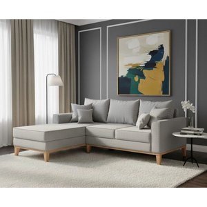 Sofá Beny com Chaise Esquerda, 3 Lugares, Estofado em Linho, Base em Madeira, 1,40x2,00.