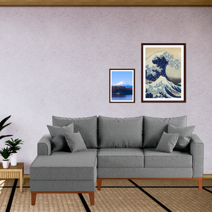 Sofá Beny com Chaise Esquerda, 3 Lugares, Estofado em Linho, Base em Madeira, 1,40x2,00. (cinza)