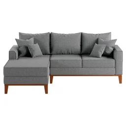 Sofá Beny com Chaise Esquerda, 3 Lugares, Estofado em Linho, Base em Madeira, 1,40x2,00 - 2