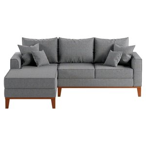 Sofá Beny com Chaise Esquerda, 3 Lugares, Estofado em Linho, Base em Madeira, 1,40x2,00.