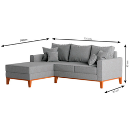 Sofá Beny com Chaise Esquerda, 3 Lugares, Estofado em Linho, Base em Madeira, 1,40x2,00. (cinza) - 3