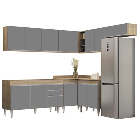 Armário de Cozinha Modulado de Canto 7 Peças Cp22 Balcão sem Tampo Castanho/cinza - Lumil Lumil Móve