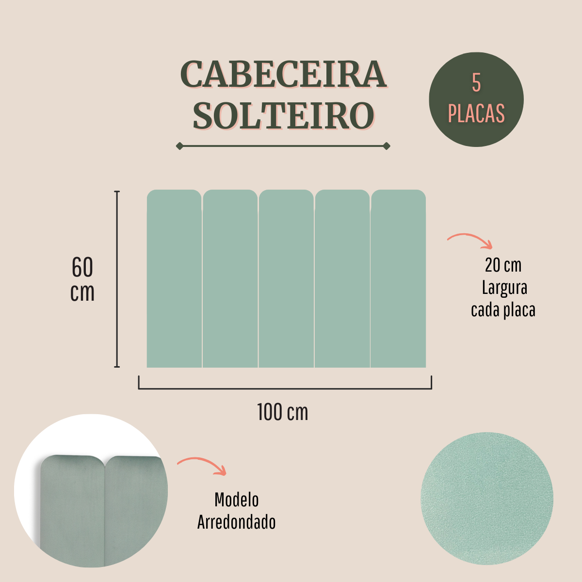 Cabeceira Solteiro Modulada Arredondada Cama Box Veludo Verde Água - 2