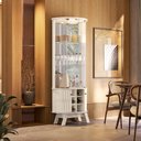 Ver imagem 2 de Cristaleira para Sala de Jantar 4 Portas Vidro Curvo com Espelho Led e Nicho Garrafeiro Marina