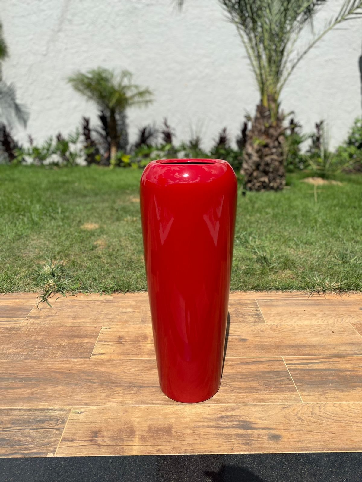 Vaso Vitrificado Fibra De Vidro Estilo Vietnamita 76x29cm Vermelho