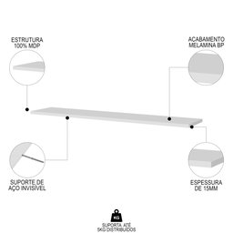 Prateleira Flutuante de Quarto Infantil Kit 3 Suporte Invisível 68cm Yara Branco - Lumil Lumil Móvei - 3