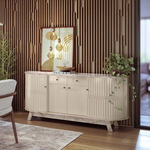Aparador Buffet para Sala de Jantar 2 Portas Flexíveis Curvos 2 Gavetas Monaco