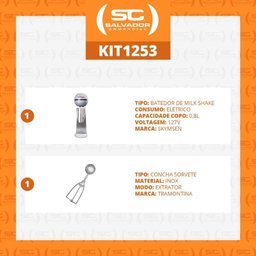 Batedor de Milk Shake 1 Copo 0,8l Profissional Inox Bms-n 127v + Concha de Sorvete Extrator 127v - 3