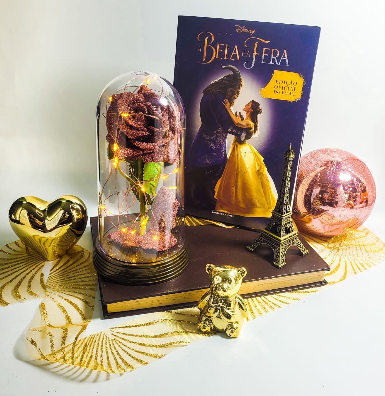 Luminária Cúpula A Rosa Brilhante Rose Golden 20 cm Presente para namorada Amor Lindo Boutique Linda - 3