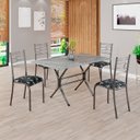 Ver imagem 1 de Conjunto Sala de Jantar Mesa Retangular 120x75cm Tampo Granito Topázio 4 Cadeiras Paraty Preto/Floral/Mart Prata