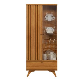 Cristaleira Versa  100% MDF 1 Porta Ripada e 1 gaveta Pés Madeira Maciça - 10
