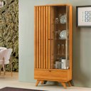 Ver imagem 1 de Cristaleira Versa  100% MDF 1 Porta Ripada e 1 gaveta Pés Madeira Maciça