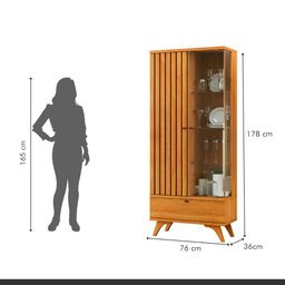 Cristaleira Versa  100% MDF 1 Porta Ripada e 1 gaveta Pés Madeira Maciça - 6