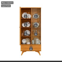 Cristaleira Versa  100% MDF 1 Porta Ripada e 1 gaveta Pés Madeira Maciça - 7