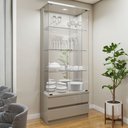 Ver imagem 1 de Cristaleira 100%MDF com Espelho e LED 2 Gavetas Lisboa Bege/Off White