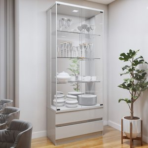 Cristaleira 100%MDF com Espelho e Led 2 Gavetas  Lisboa