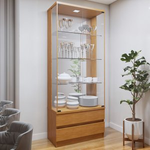 Cristaleira 100%MDF com Espelho e Led 2 Gavetas Lisboa