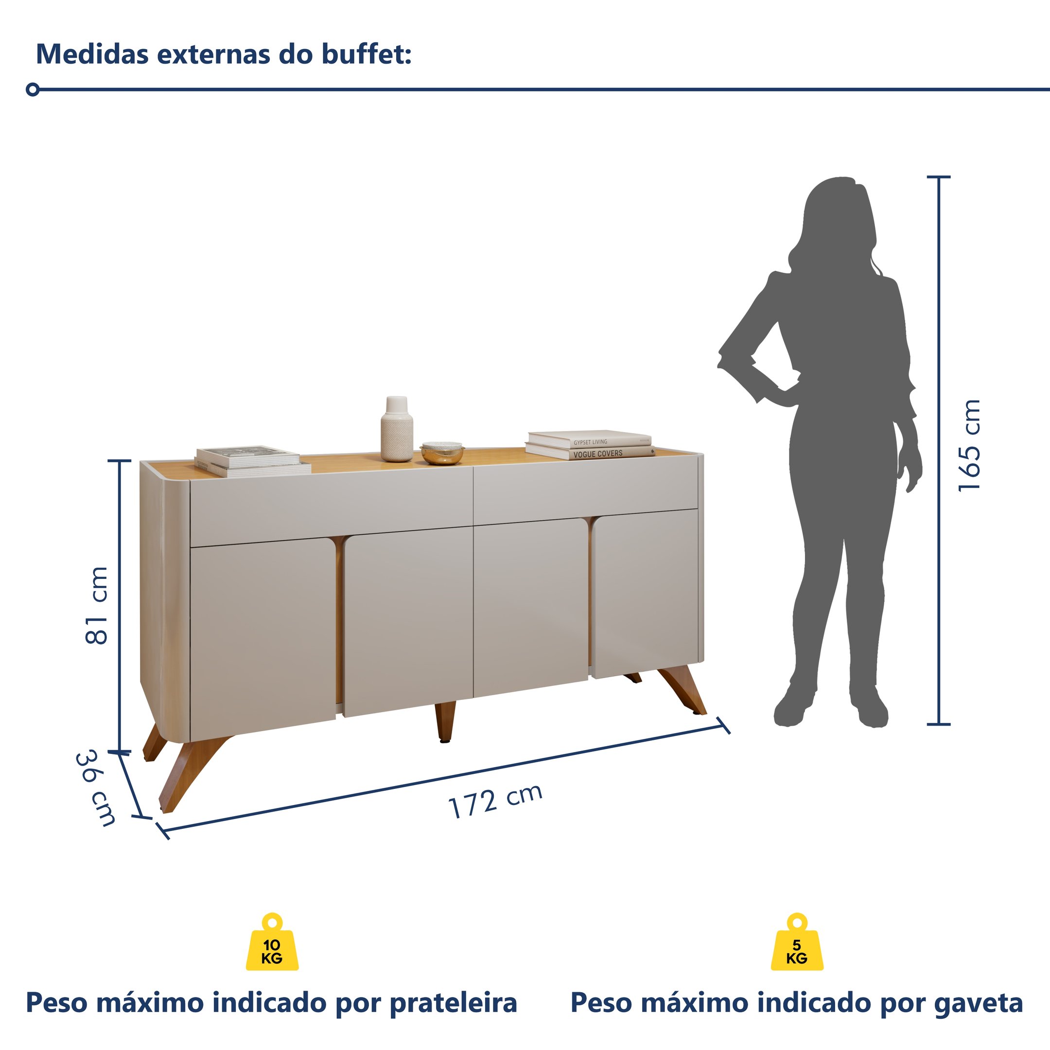 Buffet para Sala de Jantar Aros 4 Portas 172cm - 7