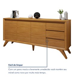 Buffet para Sala de Jantar 100% MDF 3 Portas Pés em Madeira Maciça Piazza - 7