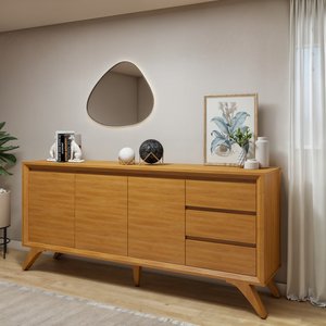Buffet para Sala de Jantar 100% MDF 3 Portas Pés em Madeira Maciça Piazza