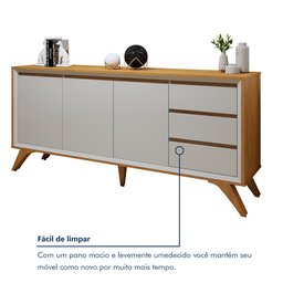 Buffet para Sala de Jantar 100%MDF  3 Portas Pés em Madeira Maciça Piazza - 7