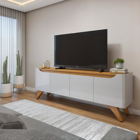 Rack para TV até 58 Polegadas 100% MDF 4 Portas 180cm Pés em Madeira Maciça Maciça Grécia