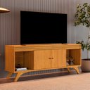Ver imagem 1 de Rack Ripado para TV até 65 Polegadas 100% MDF 160cm Pés em Madeira Maciça 2 Portas Madrid Marrom