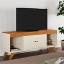 Ver imagem 1 de Rack Ripado para TV até 65 Polegadas 100% MDF 160cm Pés em Madeira Maciça 2 Portas Madrid Bege