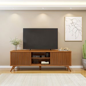 Rack para TV até 75 Polegadas 100% MDF com Ripado 2 Portas de Correr  180cm Pés Madeira Maciça Gaia