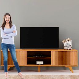 Rack para TV até 75 Polegadas 100% MDF com Ripado 2 Portas de Correr  180cm Pés Madeira Maciça Gaia - 9