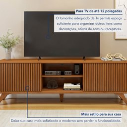 Rack Ripado para TV até 75 Polegadas 100% MDF 180cm Pés em Madeira Maciça 2 Portas de Correr Gaia - 11 Rack Ripado para TV até 75 Polegadas 100% MDF 180cm Pés em Madeira Maciça 2 Portas de Correr Gaia - 11