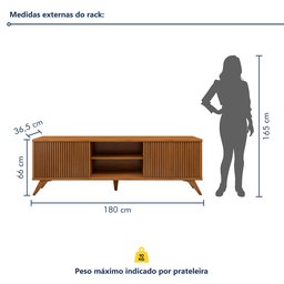 Rack para TV até 75 Polegadas 100% MDF com Ripado 2 Portas de Correr  180cm Pés Madeira Maciça Gaia - 5