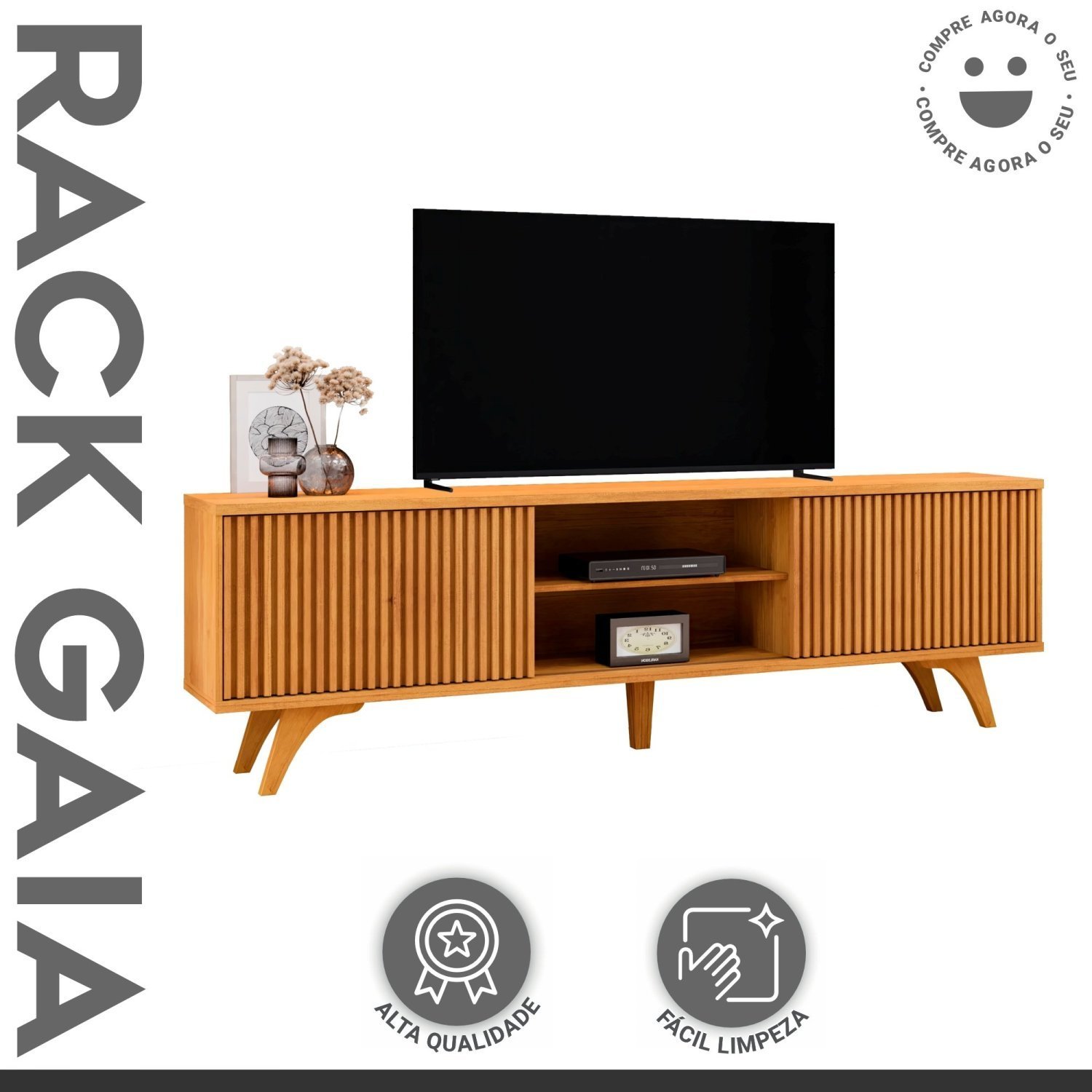 Rack para Tv até 75 Polegadas 2 Portas de Correr 180cm Gaia - 9