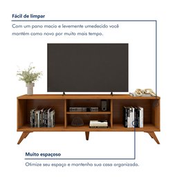 Rack para TV até 75 Polegadas 100% MDF com Ripado 2 Portas de Correr  180cm Pés Madeira Maciça Gaia - 7