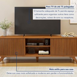 Rack para TV até 75 Polegadas 100% MDF com Ripado 2 Portas de Correr  180cm Pés Madeira Maciça Gaia - 11