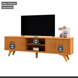 Rack para TV até 75 Polegadas 100% MDF com Ripado 2 Portas de Correr  180cm Pés Madeira Maciça Gaia - 7