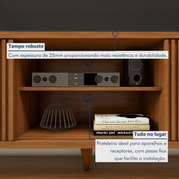 Rack para TV até 75 Polegadas 100% MDF com Ripado 2 Portas de Correr  180cm Pés Madeira Maciça Gaia - 10