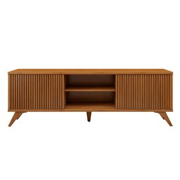 Rack para TV até 75 Polegadas 100% MDF com Ripado 2 Portas de Correr  180cm Pés Madeira Maciça Gaia - 4