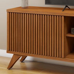 Rack Ripado para TV até 75 Polegadas 100% MDF 180cm Pés em Madeira Maciça 2 Portas de Correr Gaia - 12 Rack Ripado para TV até 75 Polegadas 100% MDF 180cm Pés em Madeira Maciça 2 Portas de Correr Gaia - 12