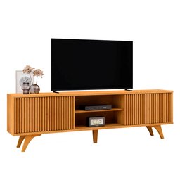 Rack para TV até 75 Polegadas 100% MDF Ripado 2 Portas de Correr Pés em Madeira Maciça 218cm Gaia - 3