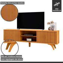 Rack para TV até 75 Polegadas 100% MDF Ripado 2 Portas de Correr Pés em Madeira Maciça 218cm Gaia - 9