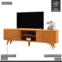 Rack para TV até 75 Polegadas 100% MDF Ripado 2 Portas de Correr Pés em Madeira Maciça 218cm Gaia - 10
