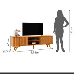 Rack para TV até 75 Polegadas 100% MDF Ripado 2 Portas de Correr Pés em Madeira Maciça 218cm Gaia - 4